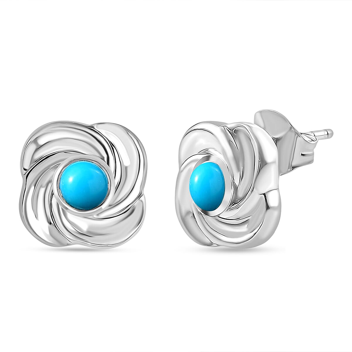 D'joy Sleeping Beauty Turquoise Solitaire Stud Push Post Earring in Platinum Overlay Sterling Silver 0.55 Ct. 8228056 0