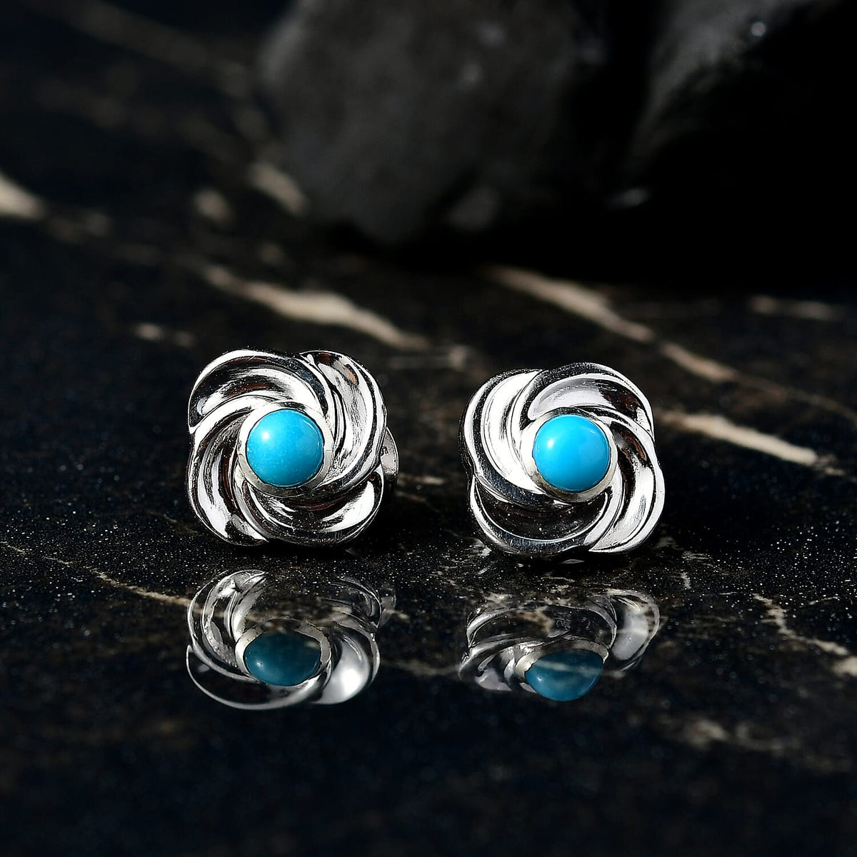 D'joy Sleeping Beauty Turquoise Solitaire Stud Push Post Earring in Platinum Overlay Sterling Silver 0.55 Ct. 8228056 2