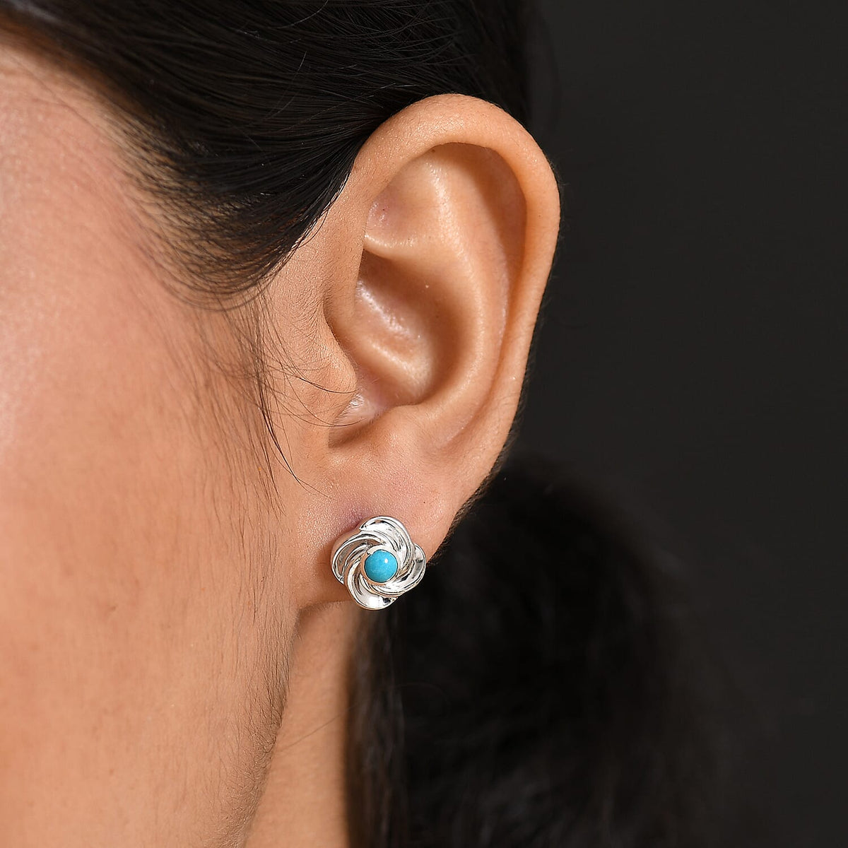 D'joy Sleeping Beauty Turquoise Solitaire Stud Push Post Earring in Platinum Overlay Sterling Silver 0.55 Ct. 8228056 3