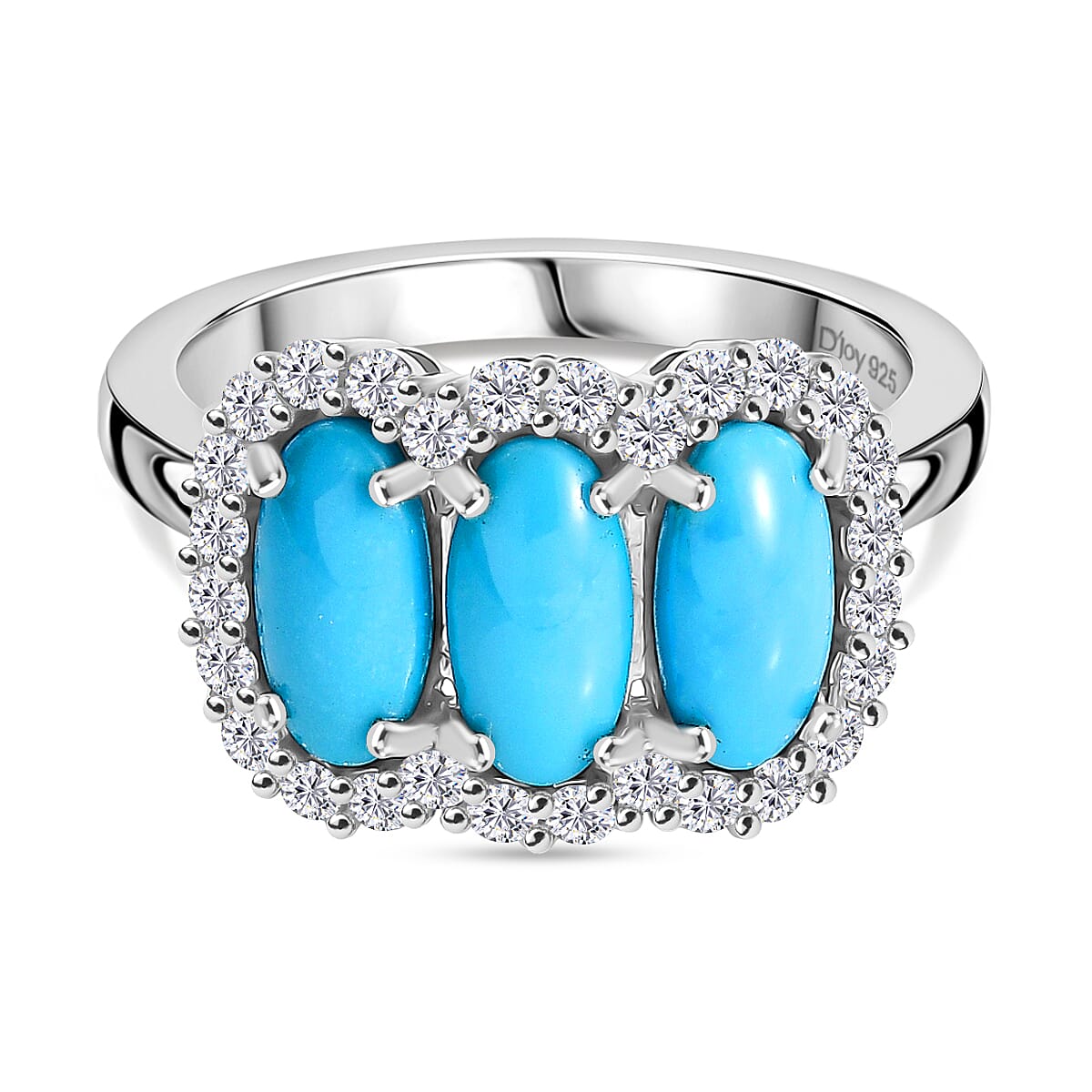 D'joy Sleeping Beauty Turquoise &amp; White Zircon Ring in Rhodium Overlay Sterling Silver 2.31 Ct. 8227414 0