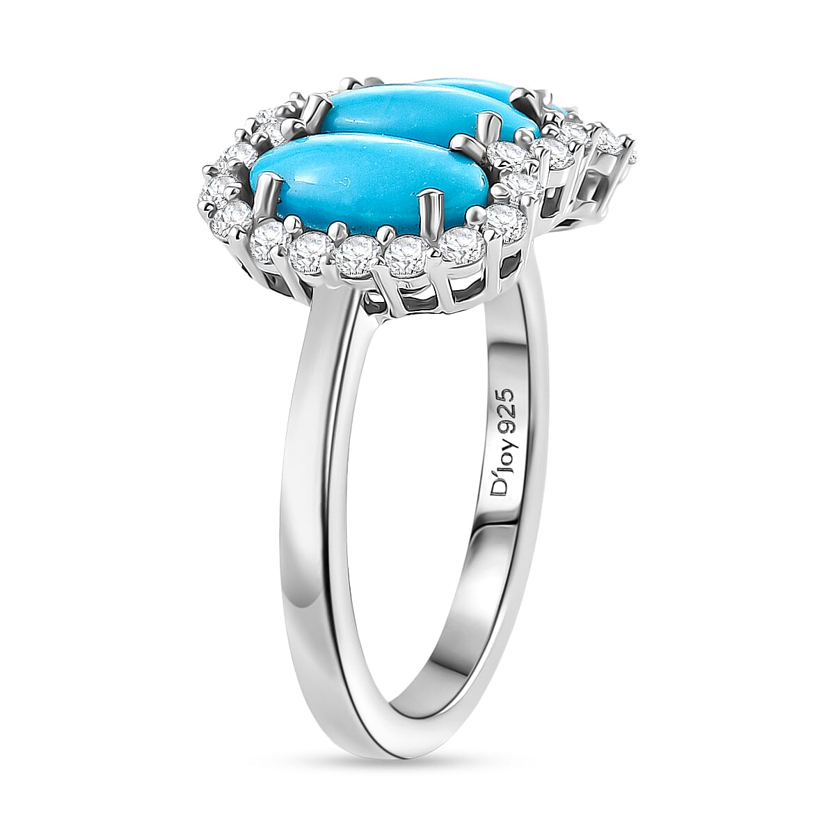 D'joy Sleeping Beauty Turquoise &amp; White Zircon Ring in Rhodium Overlay Sterling Silver 2.31 Ct. 8227414 4