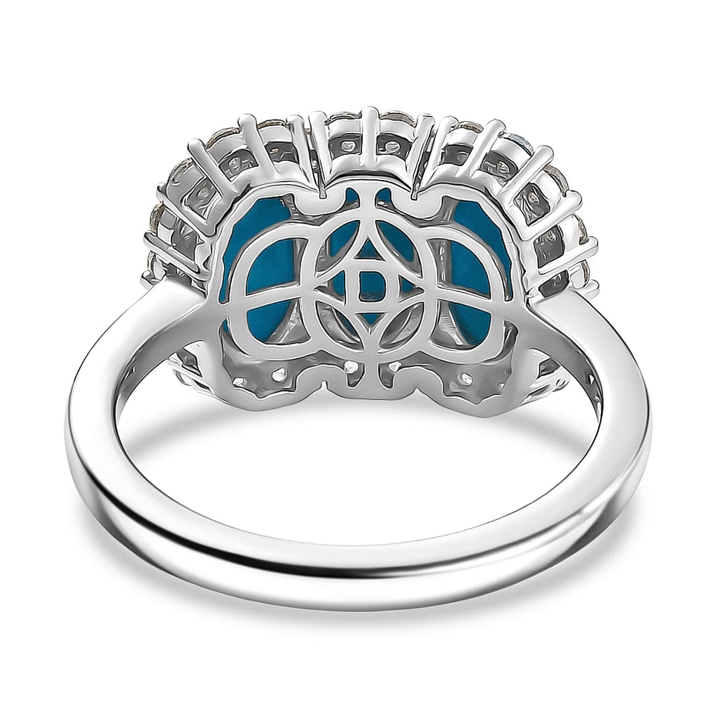 D'joy Sleeping Beauty Turquoise & White Zircon Ring in Rhodium Overlay Sterling Silver 2.31 Ct.