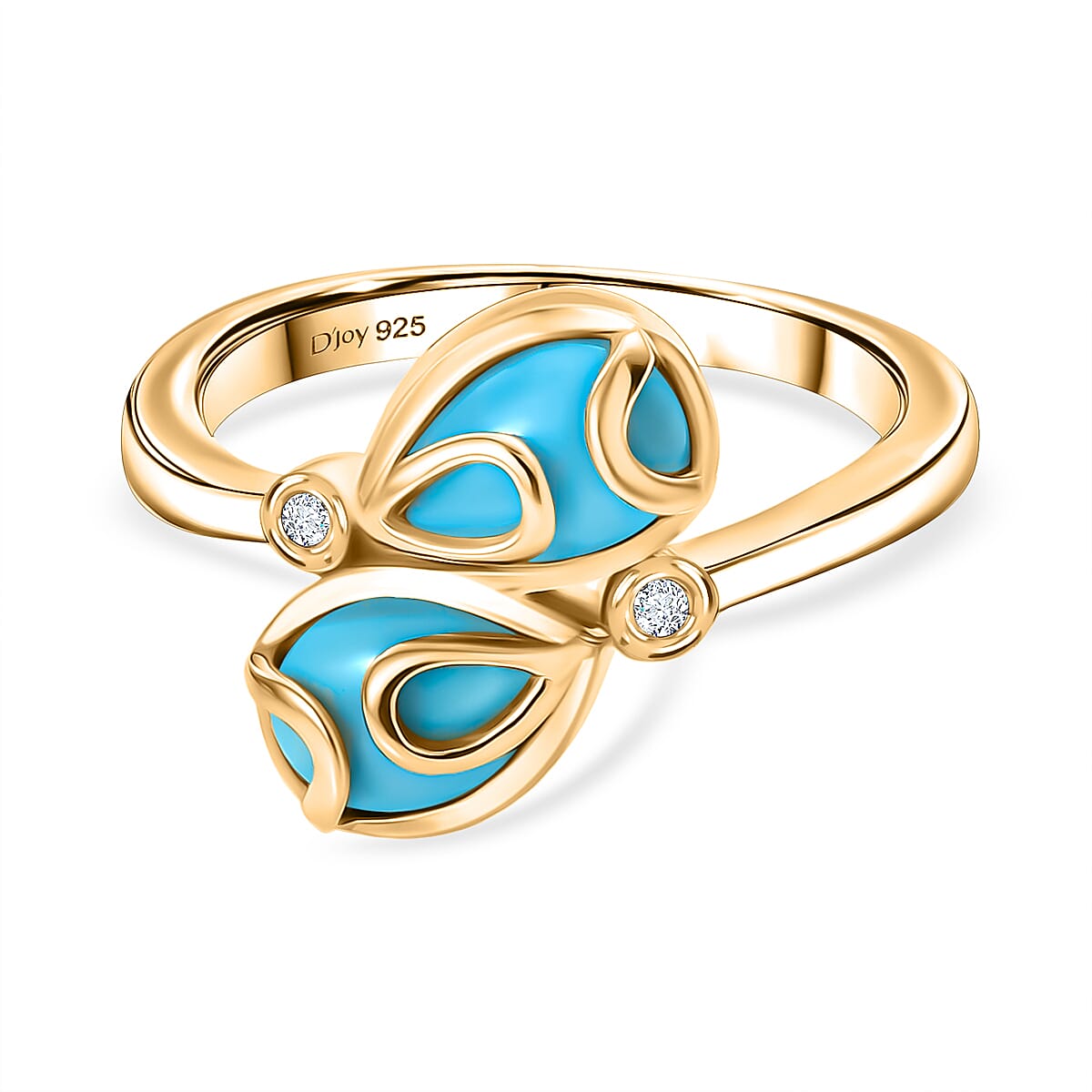 D'joy Sleeping Beauty Turquoise &amp; White Zircon Ring in Yellow Gold Plating Sterling Silver 1.33 Ct. 8227401 0