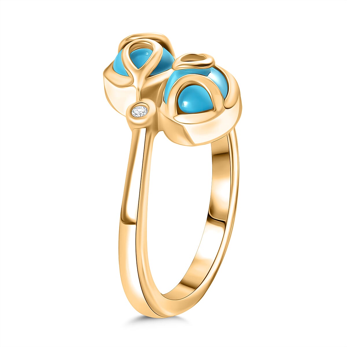 D'joy Sleeping Beauty Turquoise &amp; White Zircon Ring in Yellow Gold Plating Sterling Silver 1.33 Ct. 8227401 3