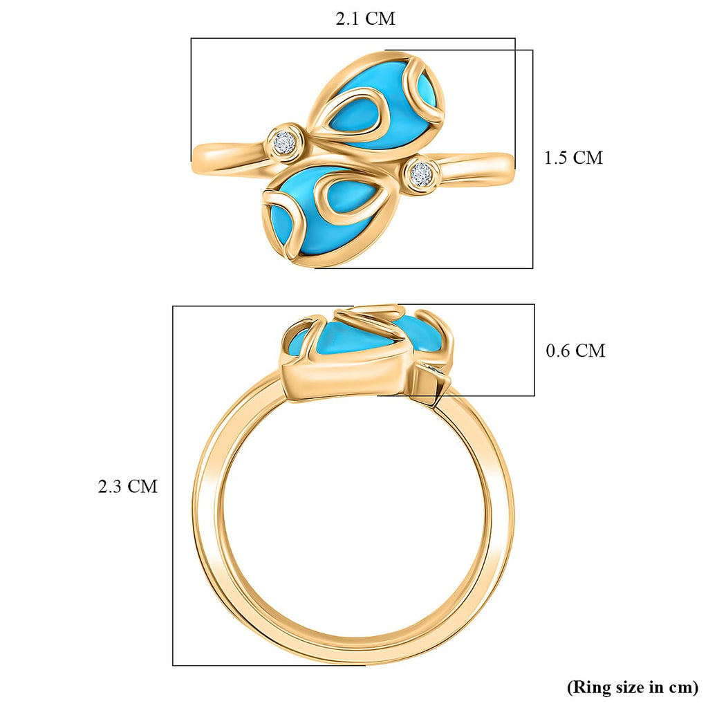 D'joy Sleeping Beauty Turquoise & White Zircon Ring in Yellow Gold Plating Sterling Silver 1.33 Ct.