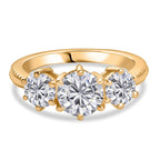 D'joy Moissanite 3 Stone Ring in 14K Yellow Gold Plated Sterling Silver 1.80 Ct.