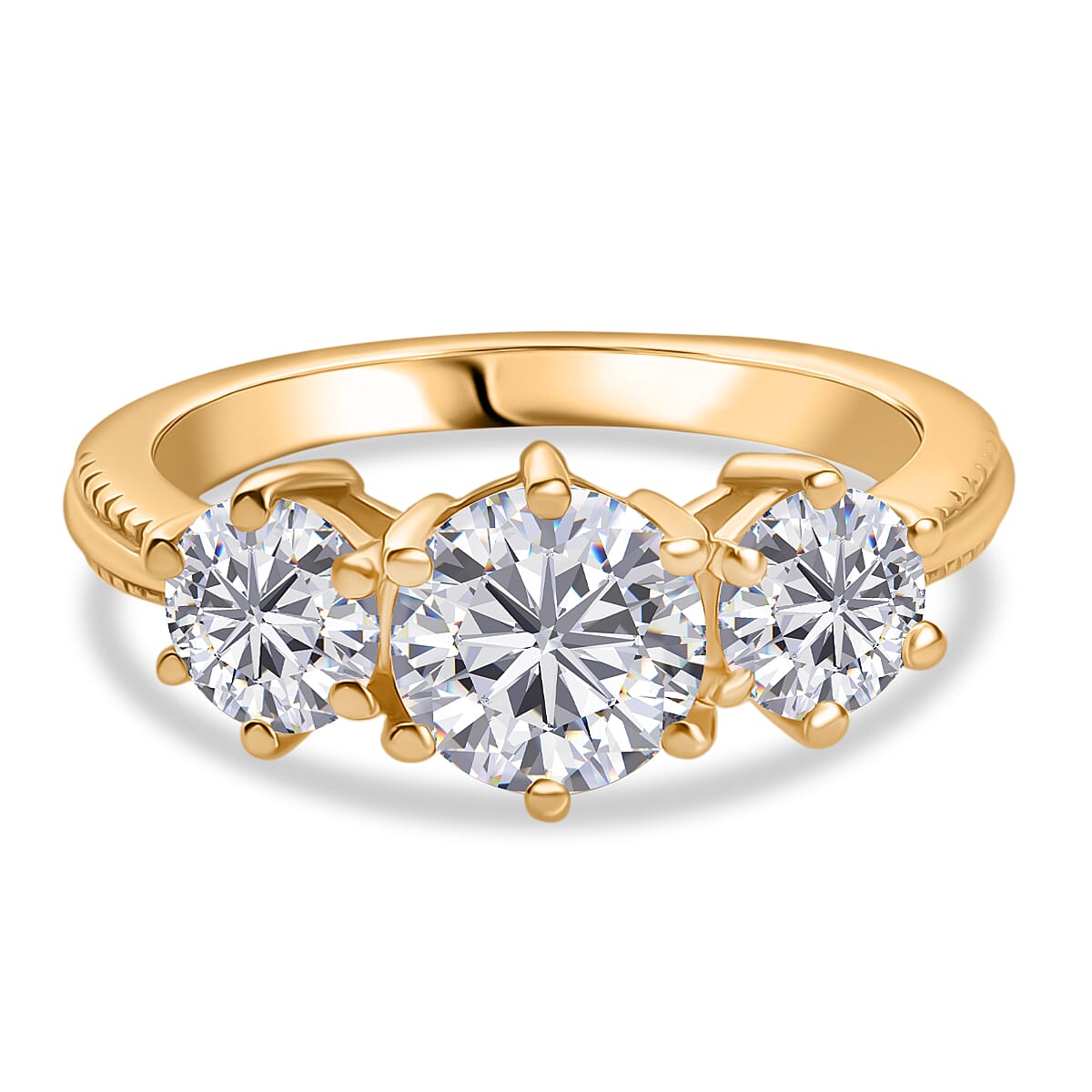 Djoy Moissanite 3 Stone Ring in 14K Yellow Gold Plated Sterling Silver 1.80 Ct. 8198387 0