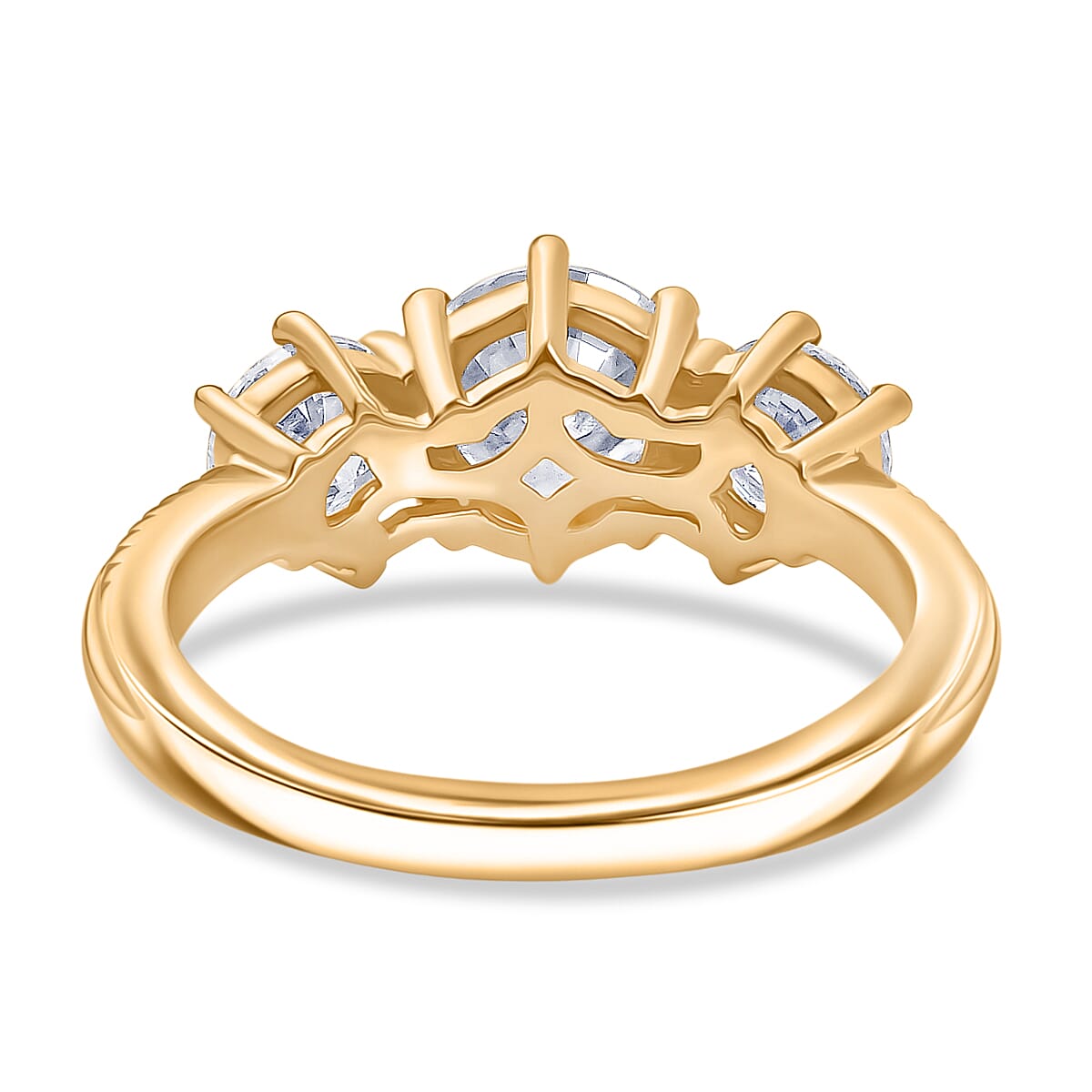 Djoy Moissanite 3 Stone Ring in 14K Yellow Gold Plated Sterling Silver 1.80 Ct. 8198387 5