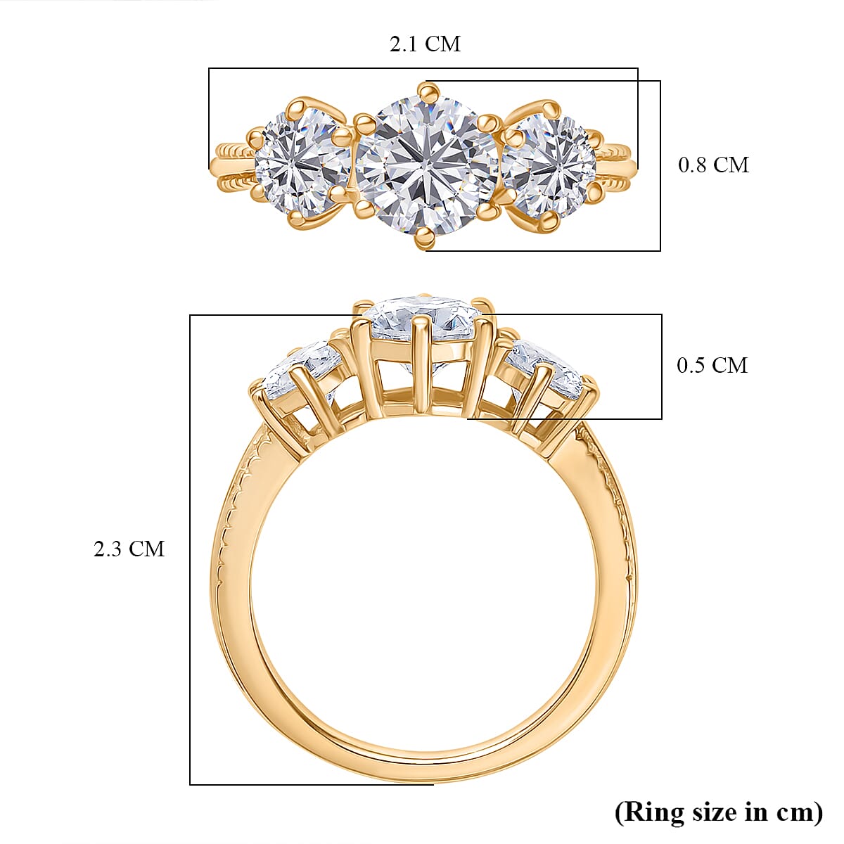 Djoy Moissanite 3 Stone Ring in 14K Yellow Gold Plated Sterling Silver 1.80 Ct. 8198387 6