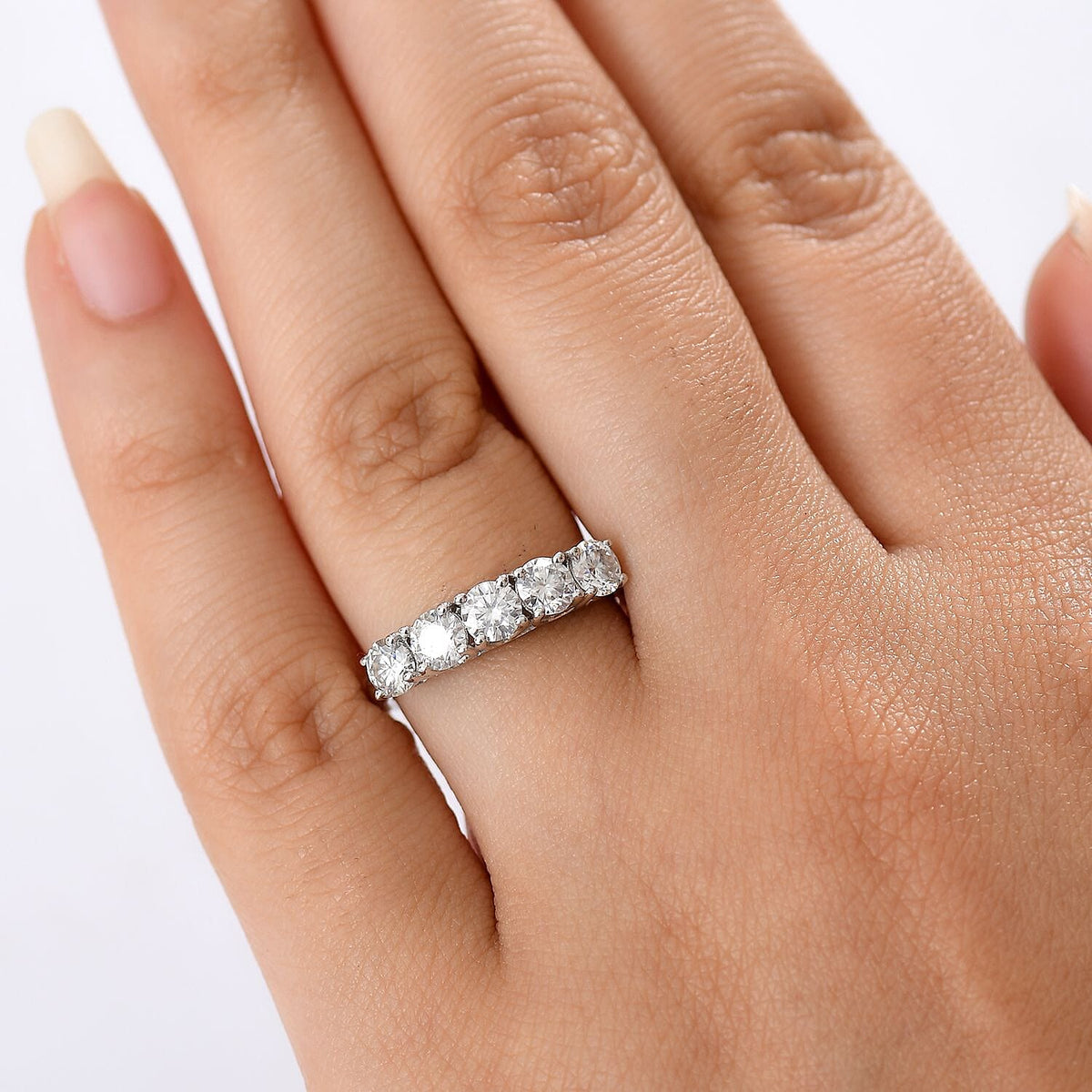 Moissanite 5-Stone Ring in Platinum Overlay Sterling Silver 1.05 Ct. V32710730 3