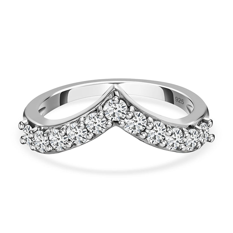 D'joy Moissanite Wishbone Ring in Platinum Sterling Silver
