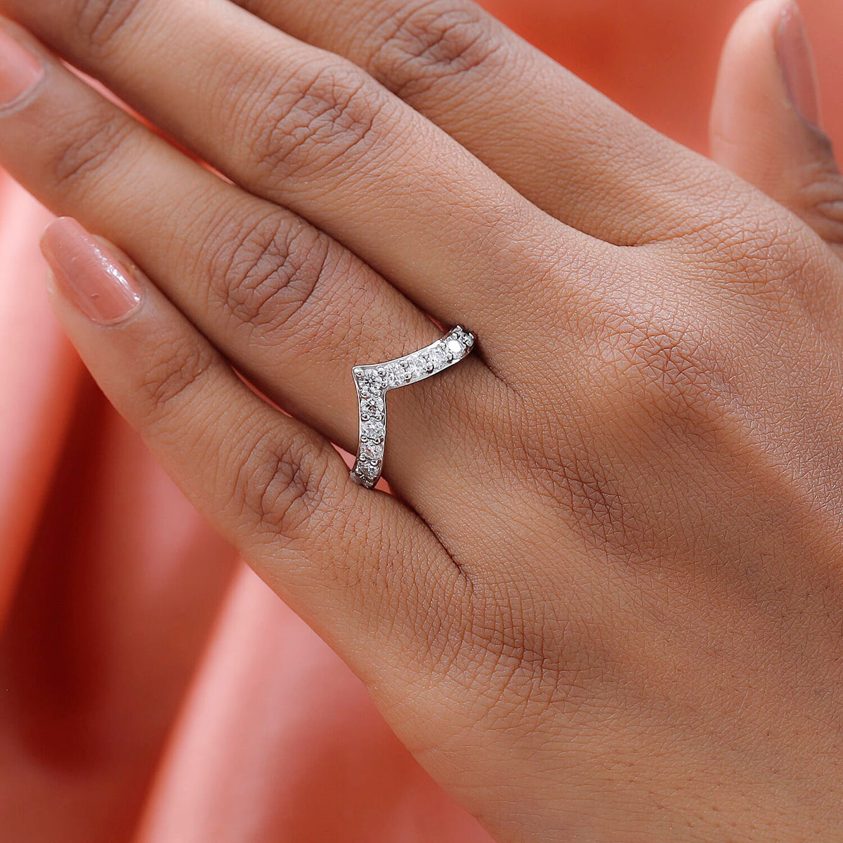 D'joy Moissanite Wishbone Ring in Platinum Sterling Silver V32654246 3