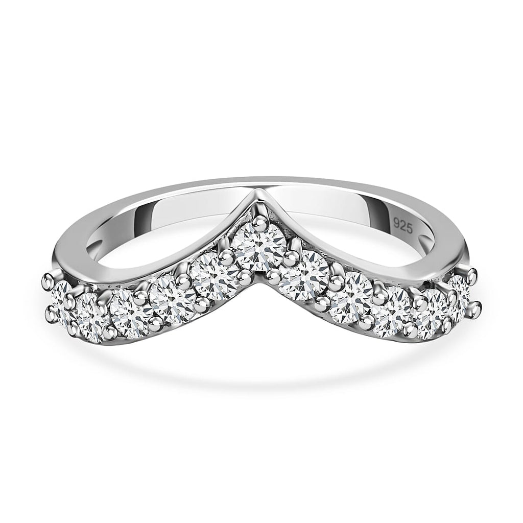 D'Joy Moissanite Wishbone Ring in Platinum Overlay Sterling Silver