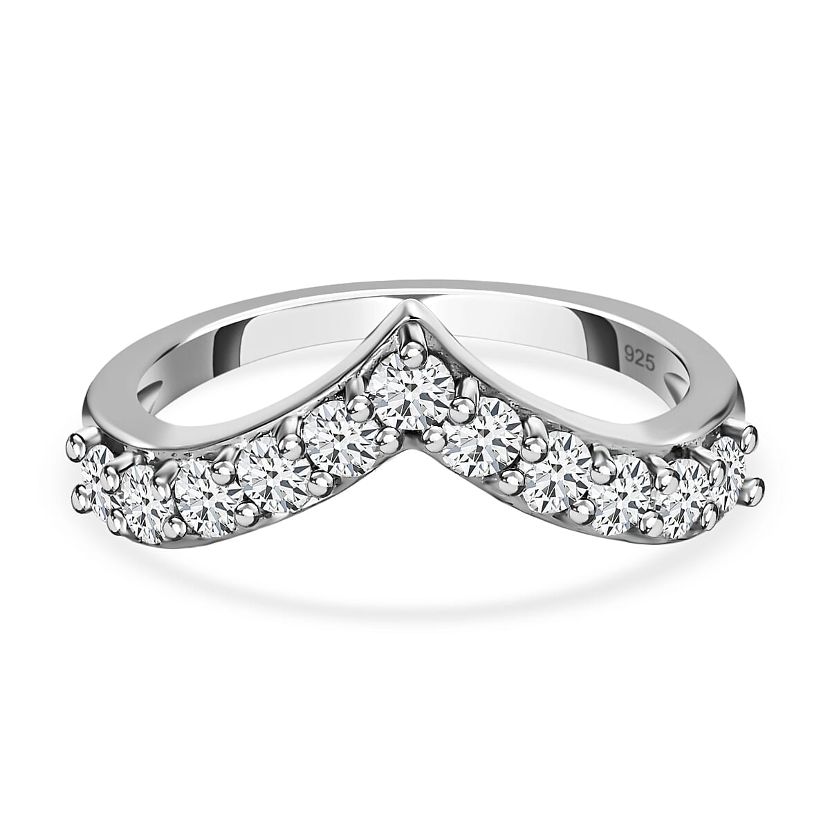 D'joy Moissanite Wishbone Ring in Platinum Sterling Silver V32651075 0