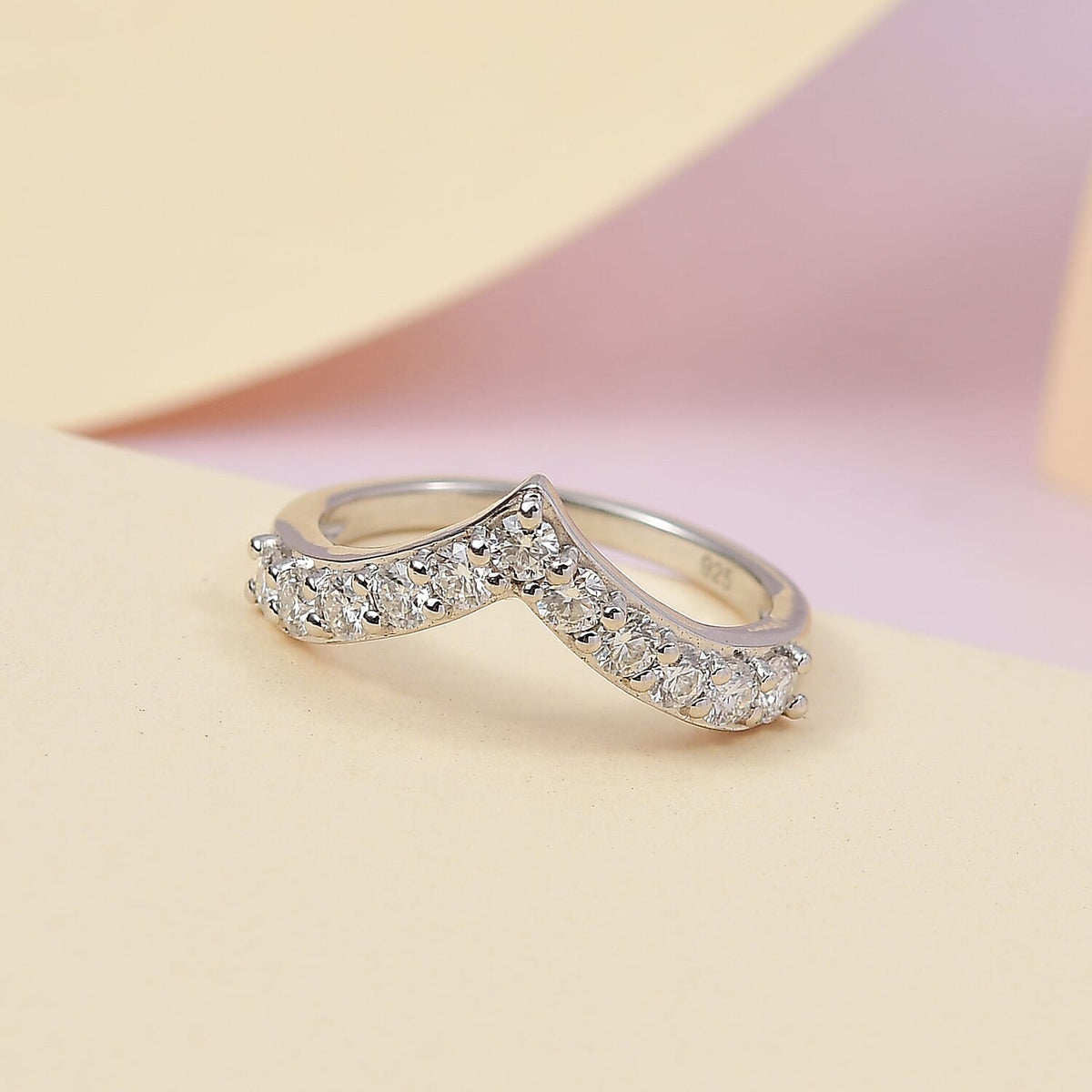 D'joy Moissanite Wishbone Ring in Platinum Sterling Silver V32651075 2