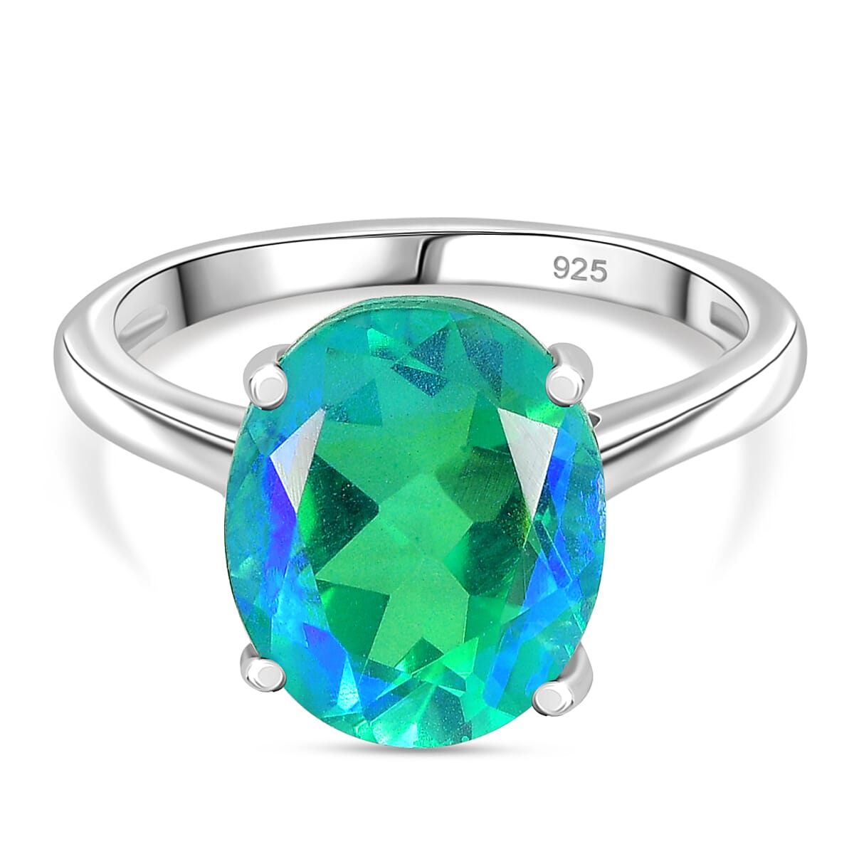 Dâ€™joy Peacock Triplet Quartz Solitaire Ring in Platinum Overlay Sterling Silver 4.89 Ct. 8179046 0