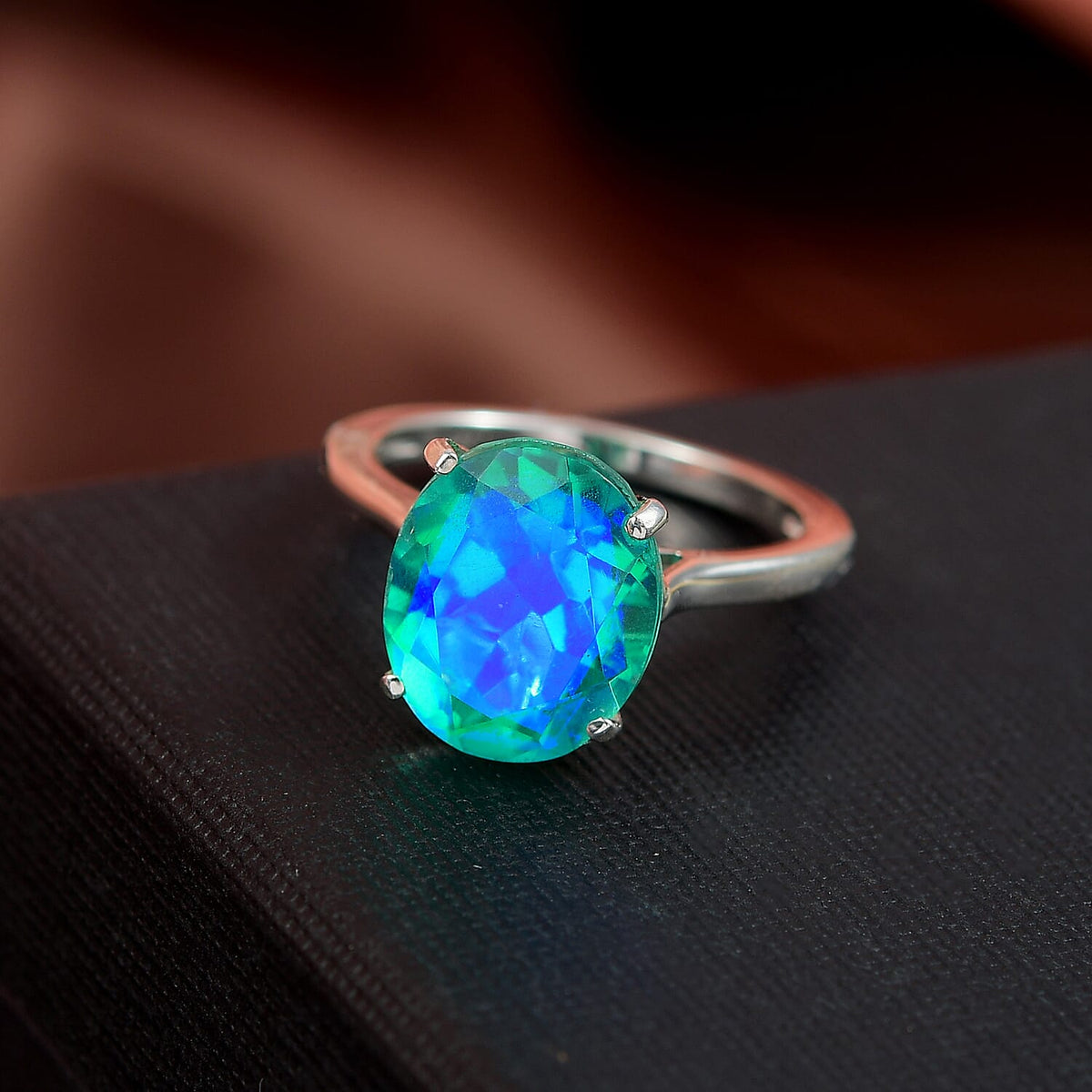 Dâ€™joy Peacock Triplet Quartz Solitaire Ring in Platinum Overlay Sterling Silver 4.89 Ct. 8179046 1