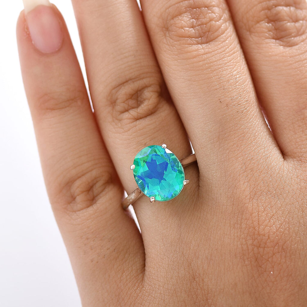 D’joy Peacock Triplet Quartz Ring in Platinum OverlaySterling Silver  4.898  Ct.