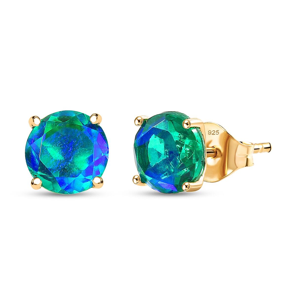D'joy Peacock Triplet Quartz Solitaire Stud Push Post Earring in 14K Yellow Gold Plated Sterling Silver 2.73 Ct. 8194129 0