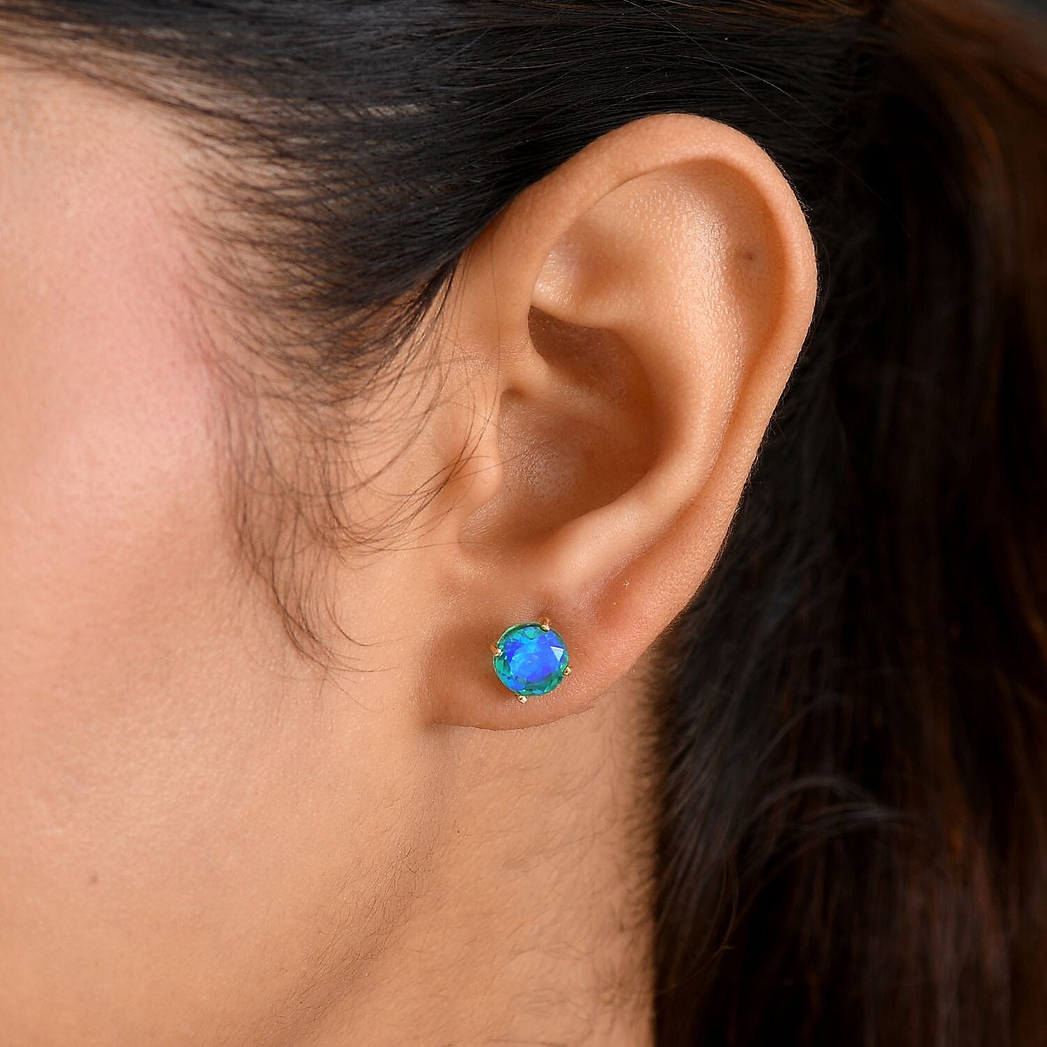 D'joy Peacock Triplet Quartz Solitaire Stud Push Post Earring in 14K Yellow Gold Plated Sterling Silver 2.73 Ct. 8194129 3