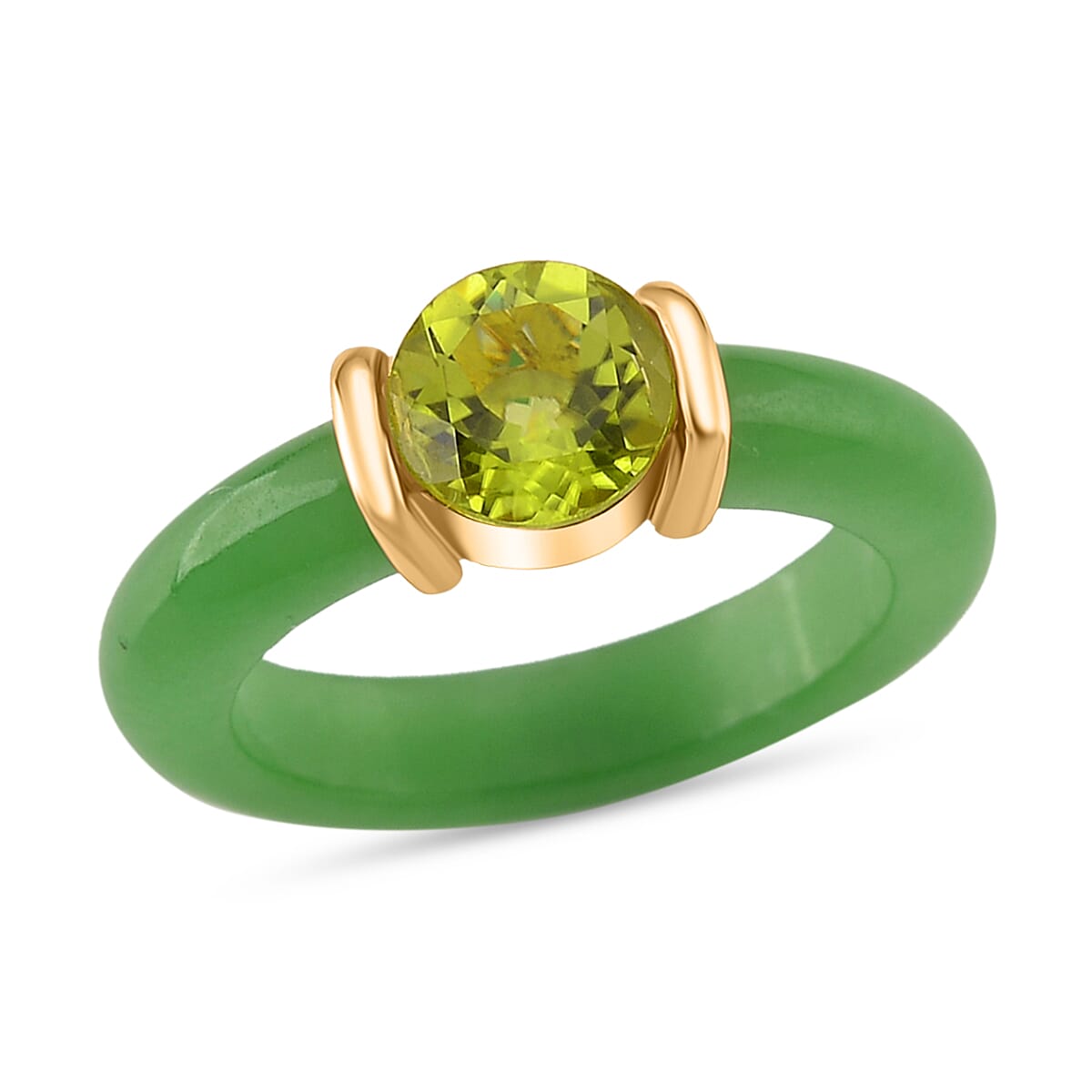 D'joy Peridot &amp; Green Jade Ring in 18K Yellow Gold Plating Sterling Silver 10.45 Ct. 8221405 0