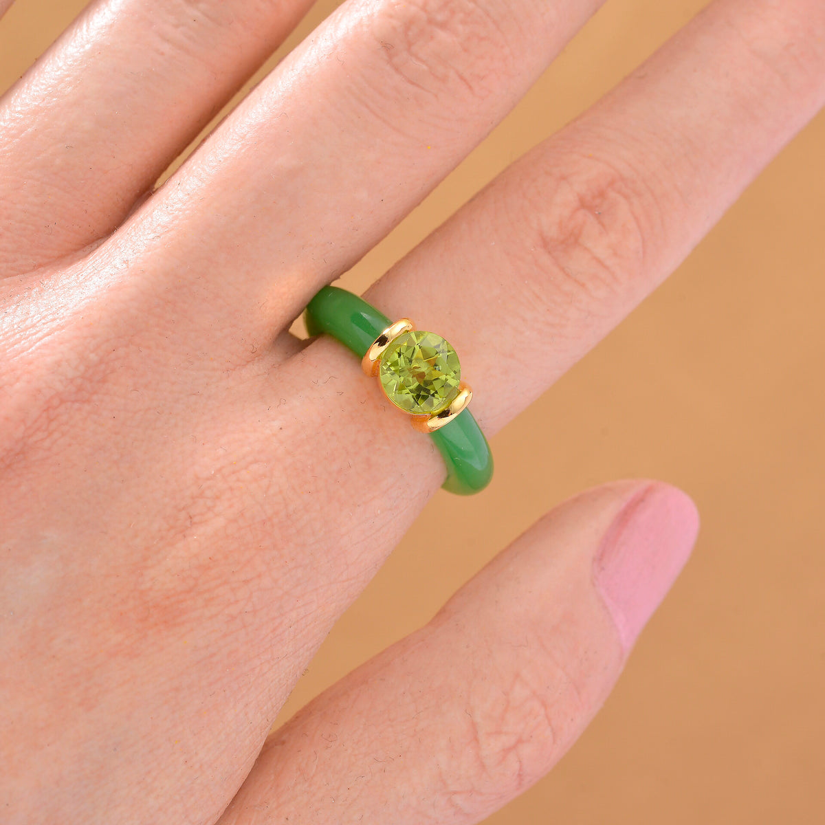 D'joy Peridot &amp; Green Jade Ring in 18K Yellow Gold Plating Sterling Silver 10.45 Ct. 8221405 1