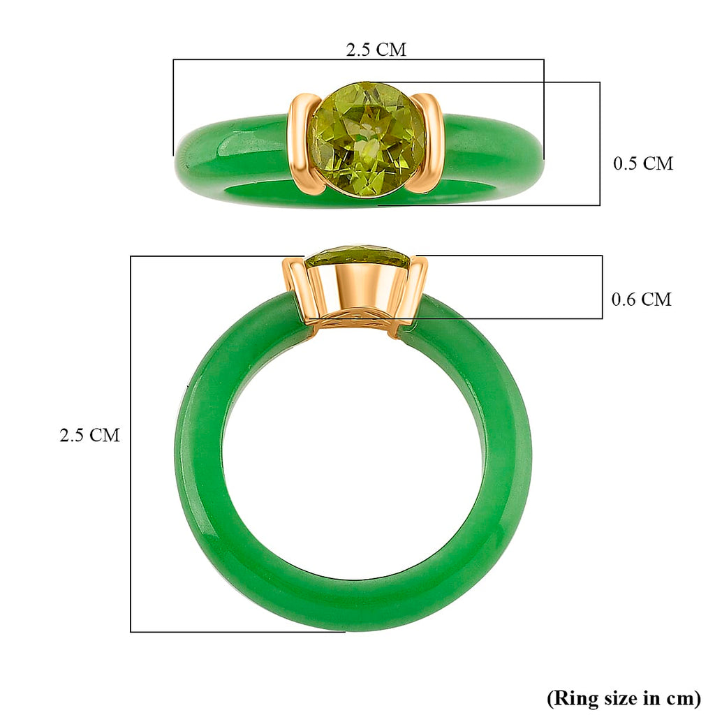 D'joy Peridot & Green Jade Ring in 18K Yellow Gold Plating Sterling Silver 10.45 Ct.