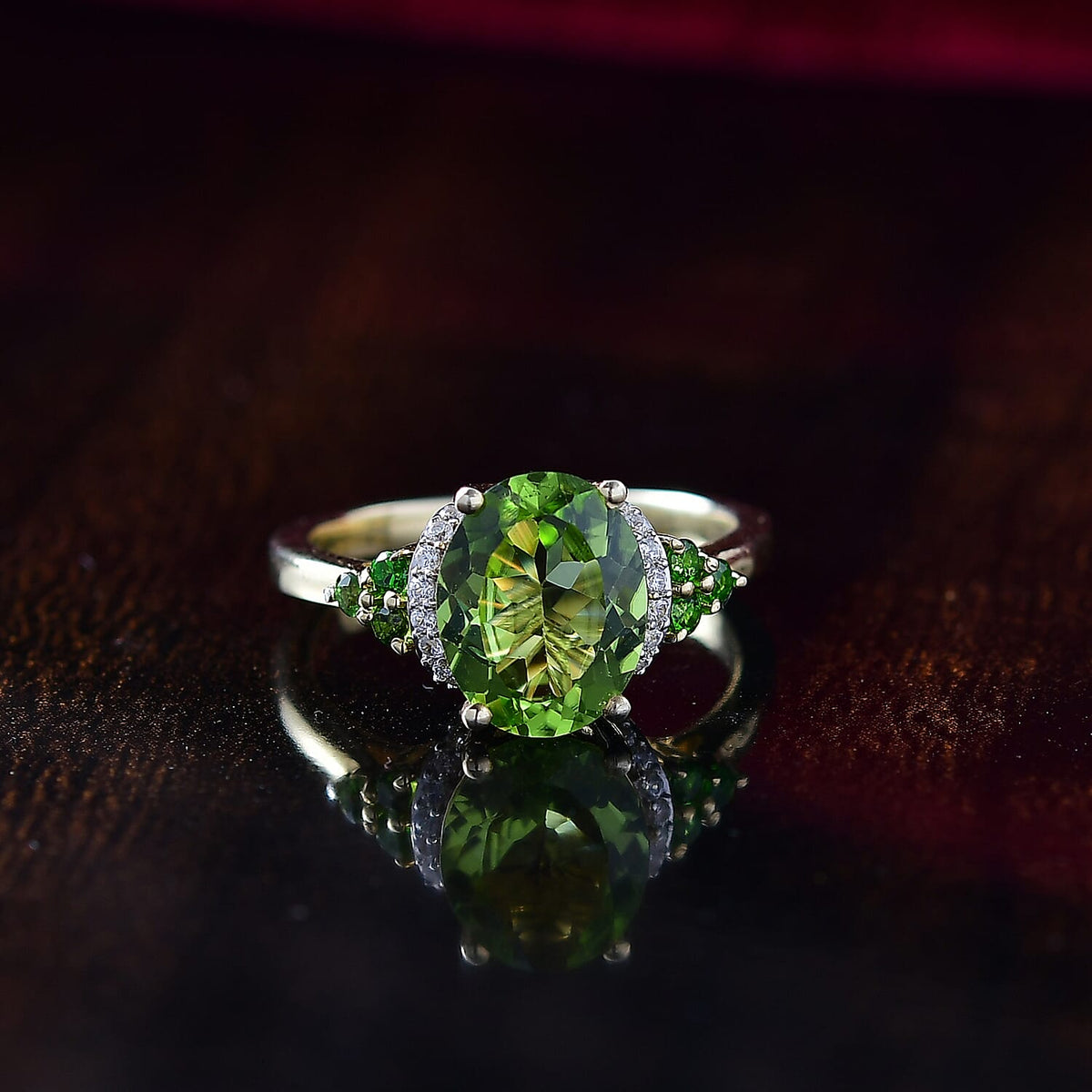 D'joy Natural Hebei Peridot, Natural Chrome Diopside and White Zircon Ring in 14K Yellow Gold Plated Sterling Silver 2.83 Ct. 8198382 2