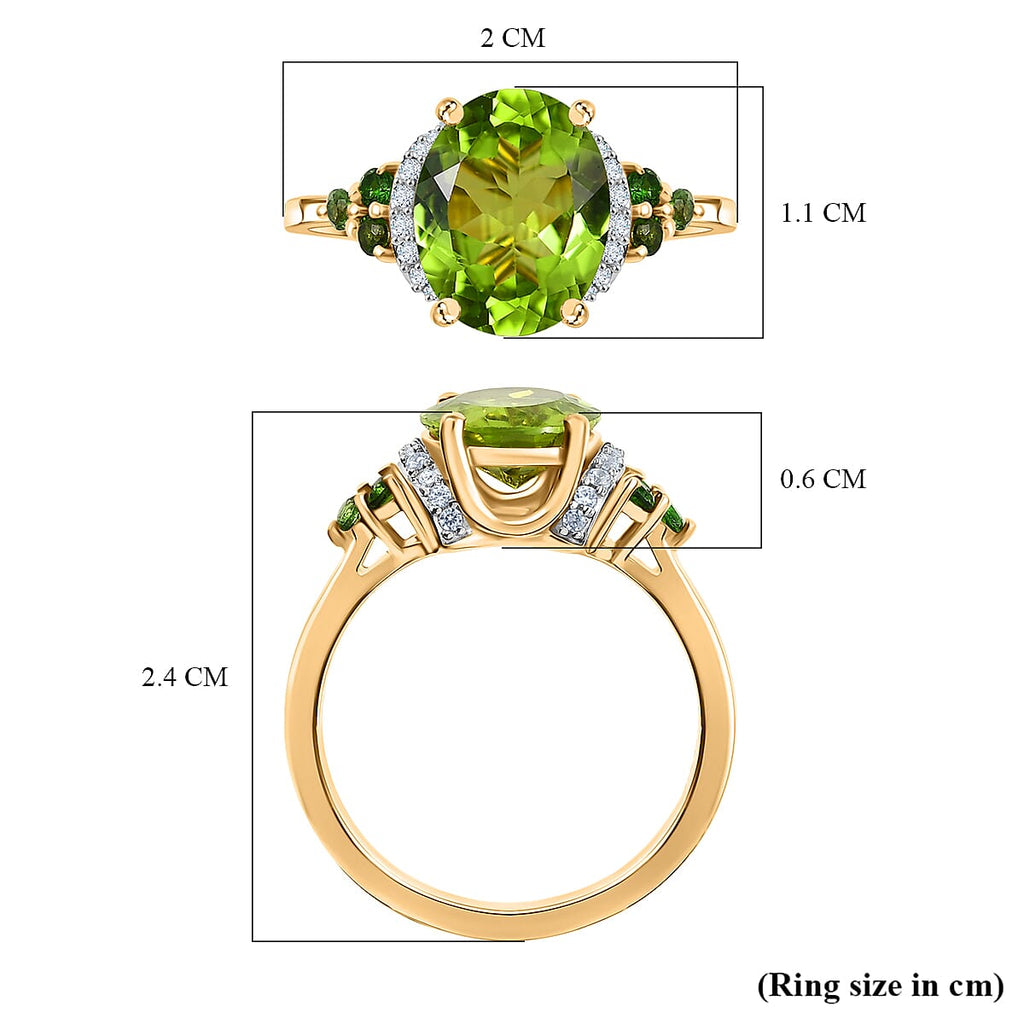 D'joy Natural Hebei Peridot, Natural Chrome Diopside & White Zircon Ring in 14K Yellow Gold Plating Sterling Silver 2.83 Ct.