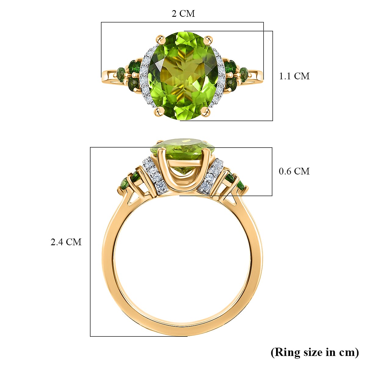 D'joy Natural Hebei Peridot, Natural Chrome Diopside and White Zircon Ring in 14K Yellow Gold Plated Sterling Silver 2.83 Ct. 8198382 6