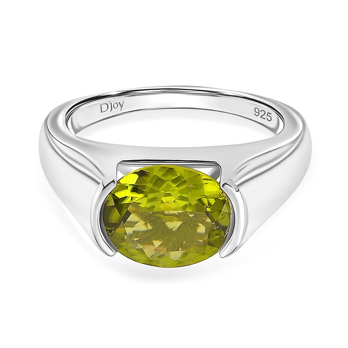 D'joy Peridot Solitaire Ring in Rhodium Overlay Sterling Silver 3.55 Ct. 8221394 0