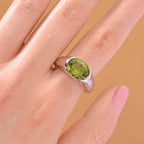 D'joy Peridot Solitaire Ring in Rhodium Overlay Sterling Silver 3.55 Ct.