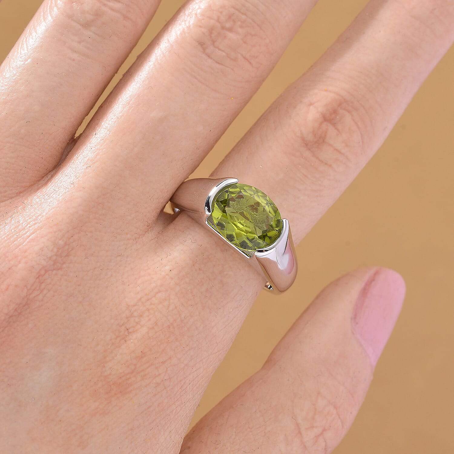 D'joy Peridot Solitaire Ring in Rhodium Overlay Sterling Silver 3.55 Ct. 8221394 1