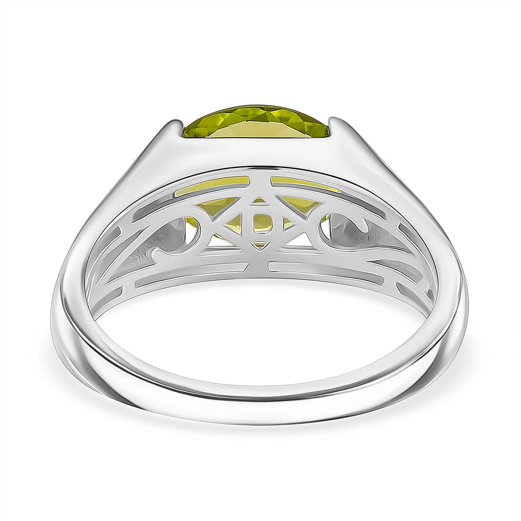 D'joy Peridot Solitaire Ring in Rhodium Overlay Sterling Silver 3.55 Ct.