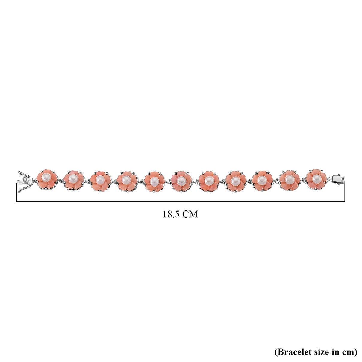 Queen Conch Shell &amp; White Fresh Water Pearl Bracelet (Size 7) in Rhodium Overlay Sterling Silver 35.81 Ct, Silver Wt. 11.10 Gms. 8244981 4