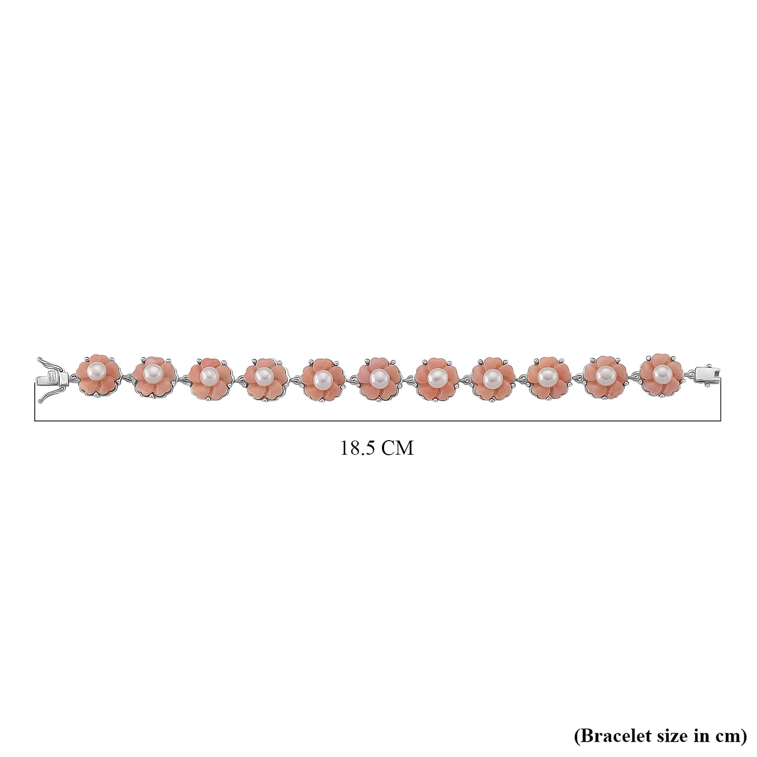 Queen Conch Shell &amp; White Fresh Water Pearl Bracelet (Size 7) in Rhodium Overlay Sterling Silver 35.81 Ct, Silver Wt. 11.10 Gms. 8244981 4