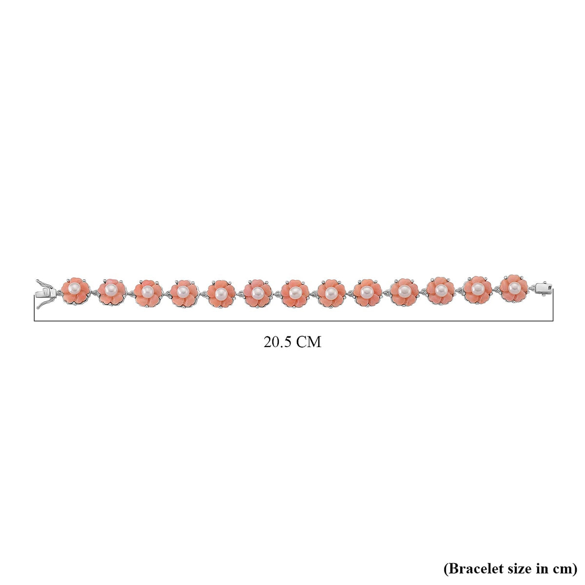 Queen Conch Shell &amp; White Fresh Water Pearl Bracelet (Size 8) in Rhodium Overlay Sterling Silver 42.66 Ct, Silver Wt. 13.20 Gms. 8245012 4