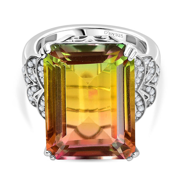 D'joy Rainbow Genesis Quartz Ring in Rhodium Overlay Sterling Silver 16.865 Ct. 8181353 1