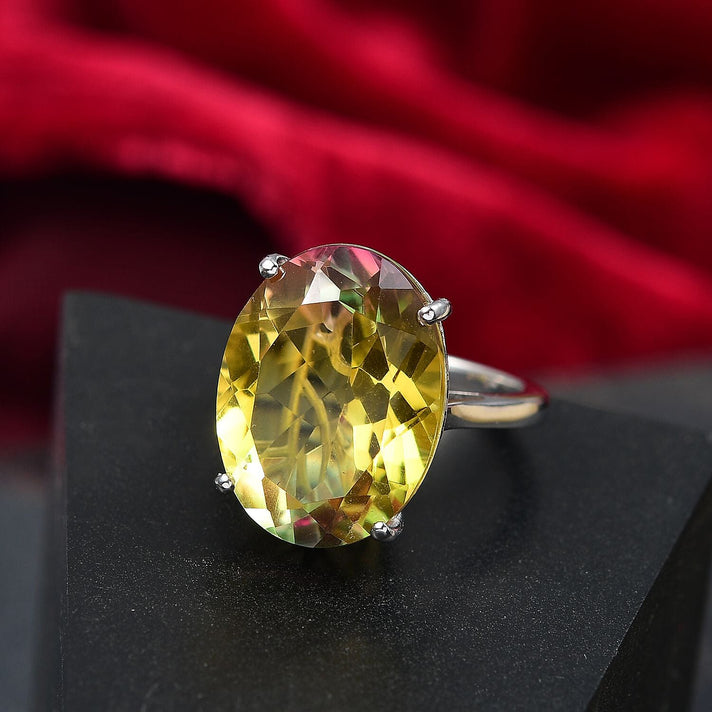 D'joy Rainbow Genesis Quartz Solitaire Sunbeam Oasis Ring in Rhodium Overlay Sterling Silver 18.12 Ct. 8186828 2