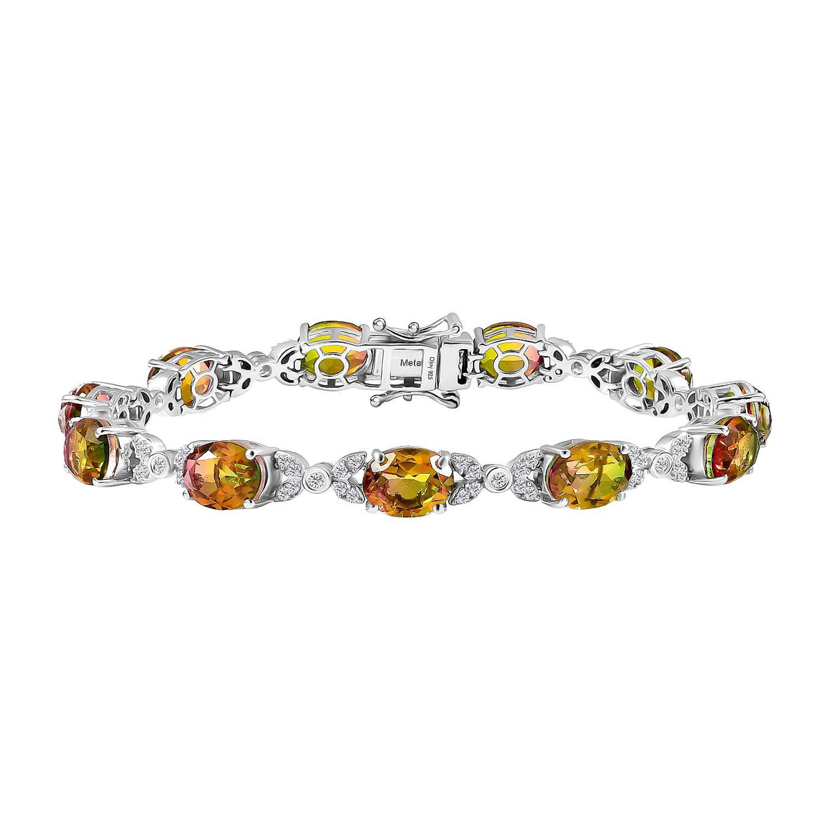 D'joy Rainbow Genesis Quartz &amp; White Zircon Aurora Bloom Bracelet (Size - 7.5) with GB Lock Box in Rhodium Overlay Sterling Silver 24.41 Ct. 8181453 0