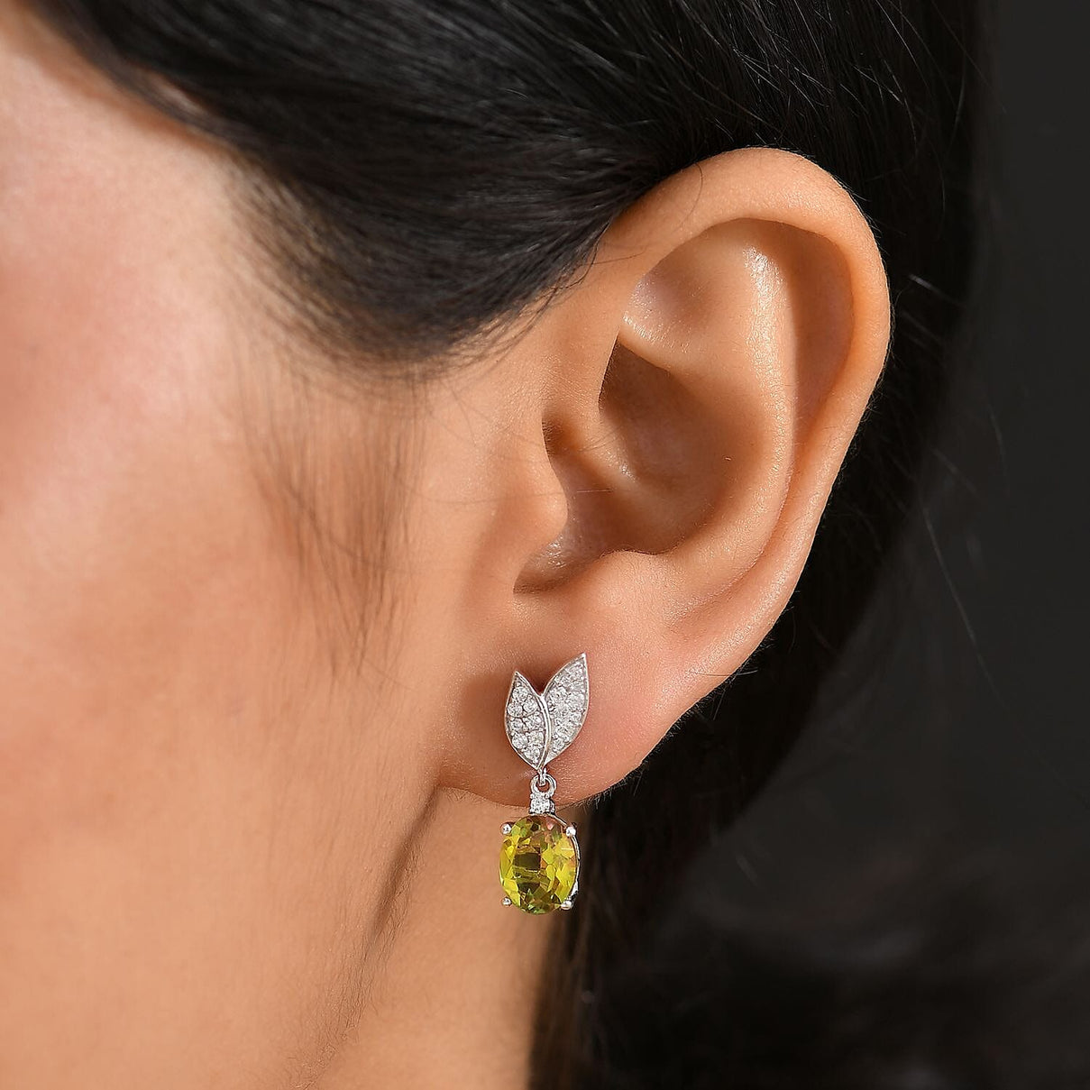 D'joy Rainbow Genesis Quartz, White Zircon Dangling Blooming Leaf Drops Earring with Push Back in Rhodium Overlay Sterling Silver 4.73 Ct. 8181341 3