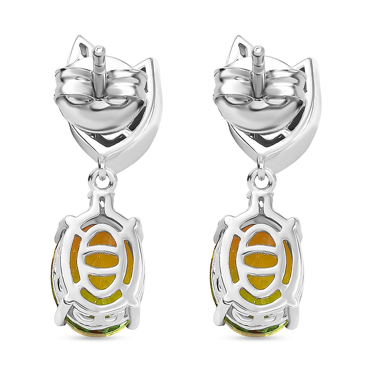 D'joy Rainbow Genesis Quartz, White Zircon Dangling Blooming Leaf Drops Earring with Push Back in Rhodium Overlay Sterling Silver 4.73 Ct. 8181341 5