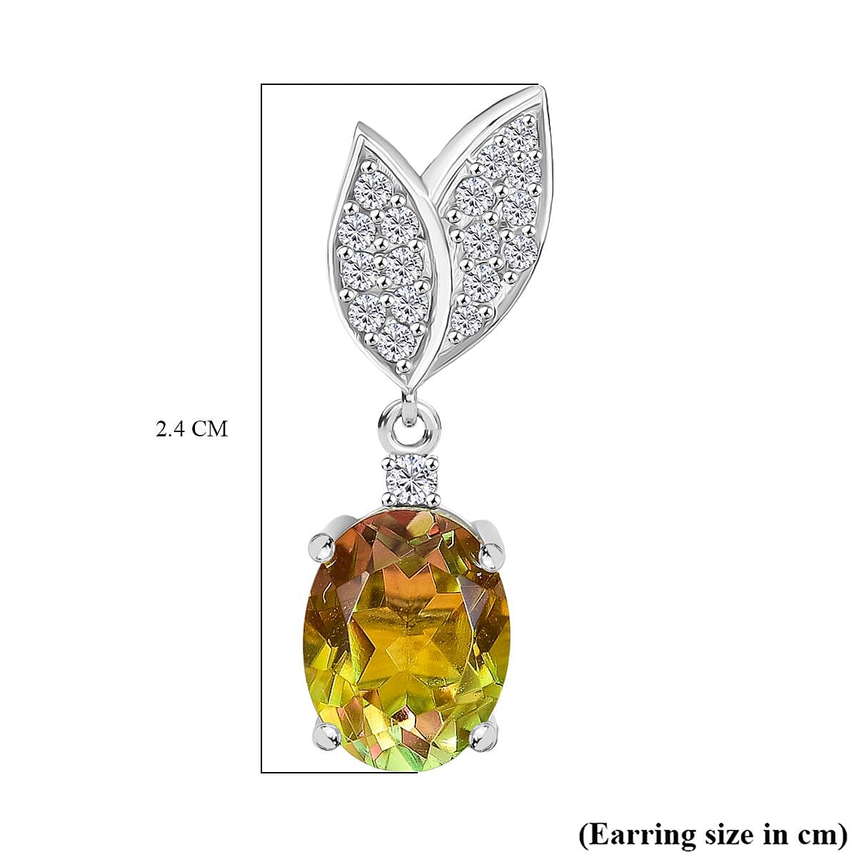 D'joy Rainbow Genesis Quartz, White Zircon Dangling Blooming Leaf Drops Earring with Push Back in Rhodium Overlay Sterling Silver 4.73 Ct. 8181341 6