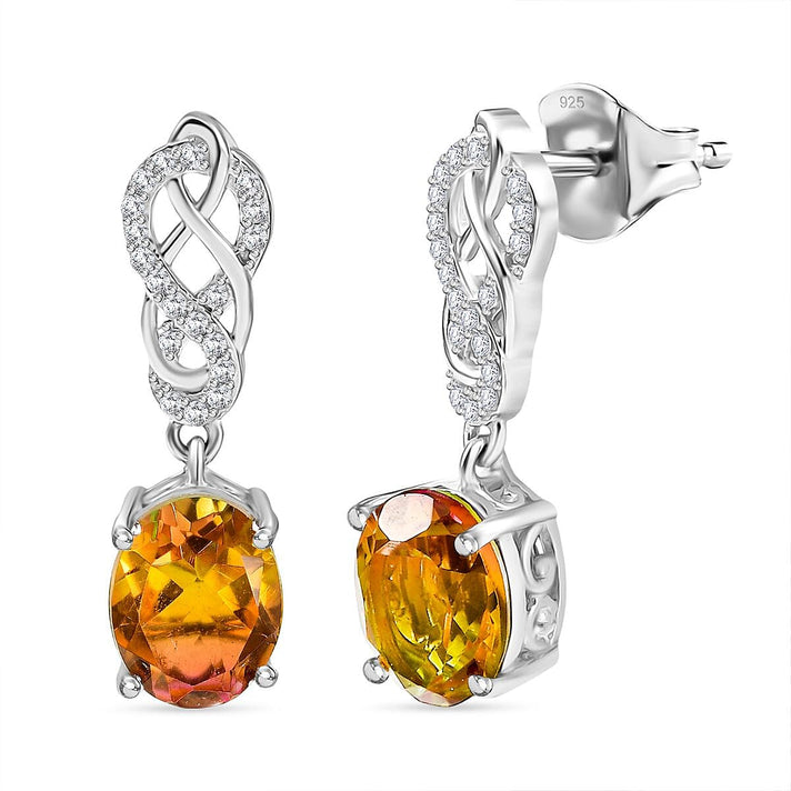 D'joy Rainbow Genesis Quartz &amp; White Zircon Dangling Twilight Vines Earring with Push Back in Rhodium Overlay Sterling Silver 4.91 Ct. 8181488 1