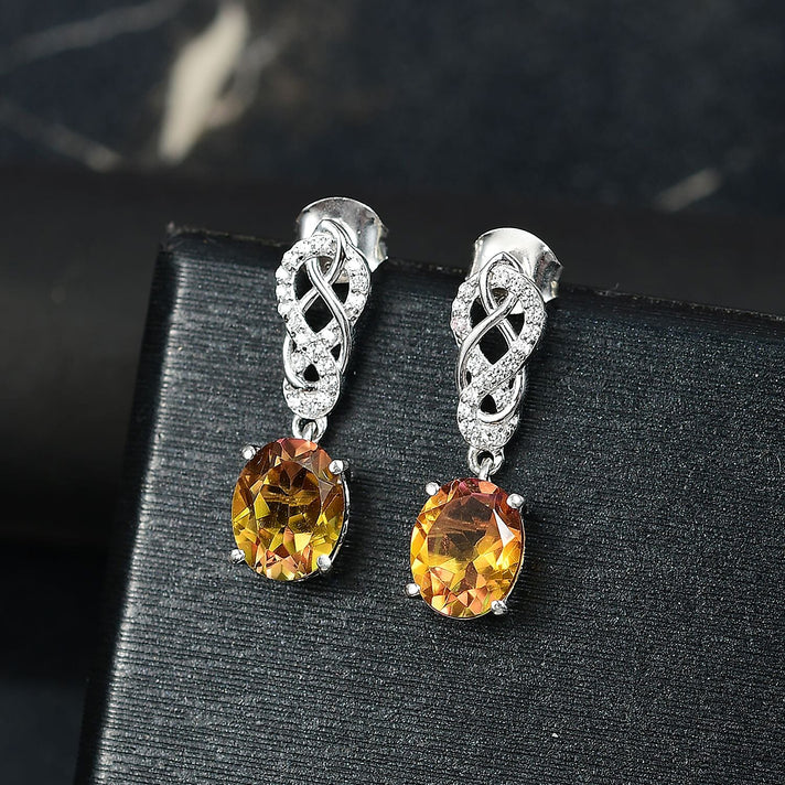D'joy Rainbow Genesis Quartz &amp; White Zircon Dangling Twilight Vines Earring with Push Back in Rhodium Overlay Sterling Silver 4.91 Ct. 8181488 2
