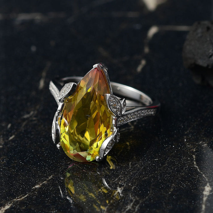 Djoy Rainbow Genesis Quartz, White Zircon Garden Flutter Ring in Rhodium Overlay Sterling Silver 8.67 Ct. 8181268 2