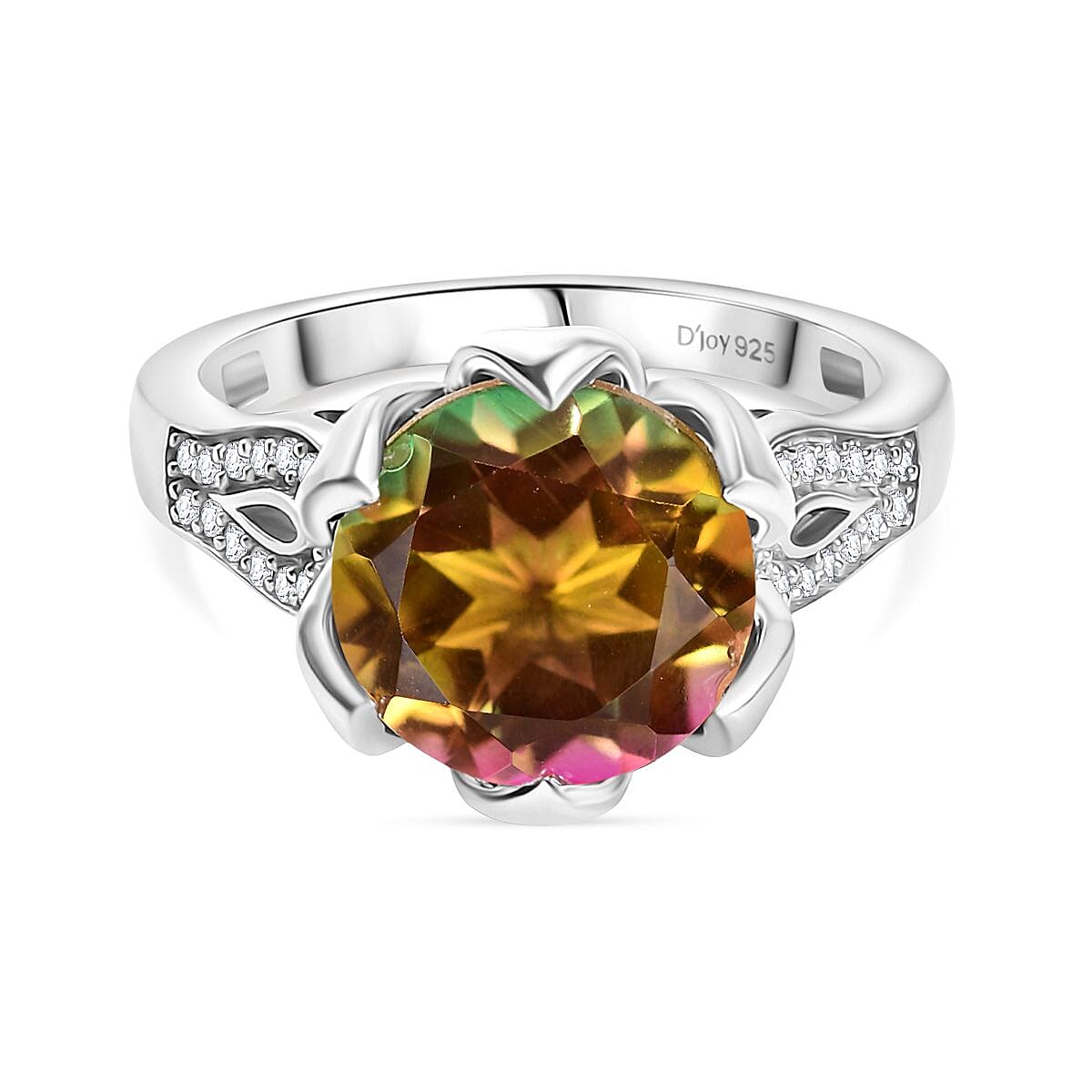 Djoy Rainbow Genesis Quartz &amp; White Zircon Garden Grace Ring in Rhodium Overlay Sterling Silver 4.20 Ct. 8181301 0