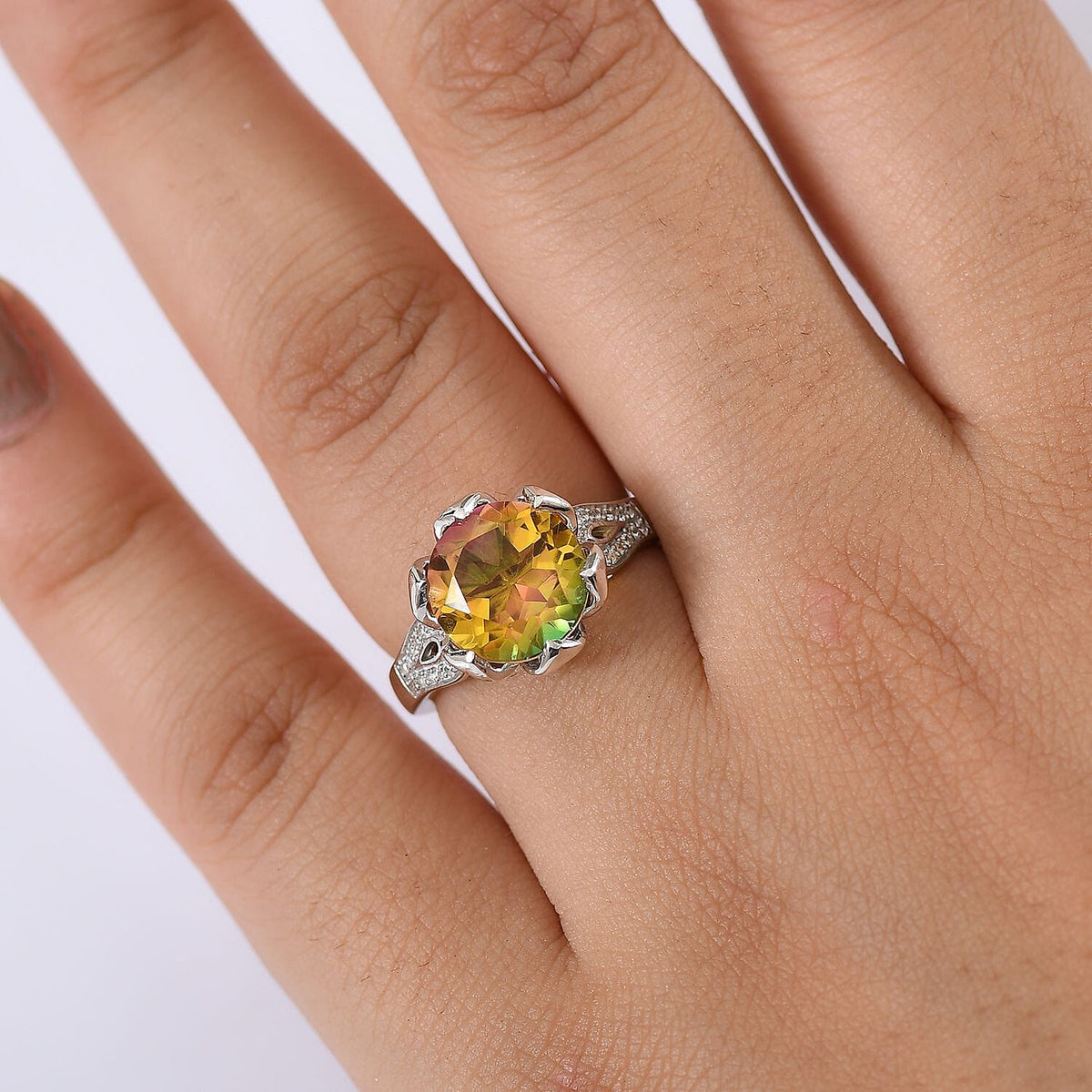 Djoy Rainbow Genesis Quartz &amp; White Zircon Garden Grace Ring in Rhodium Overlay Sterling Silver 4.20 Ct. 8181301 2