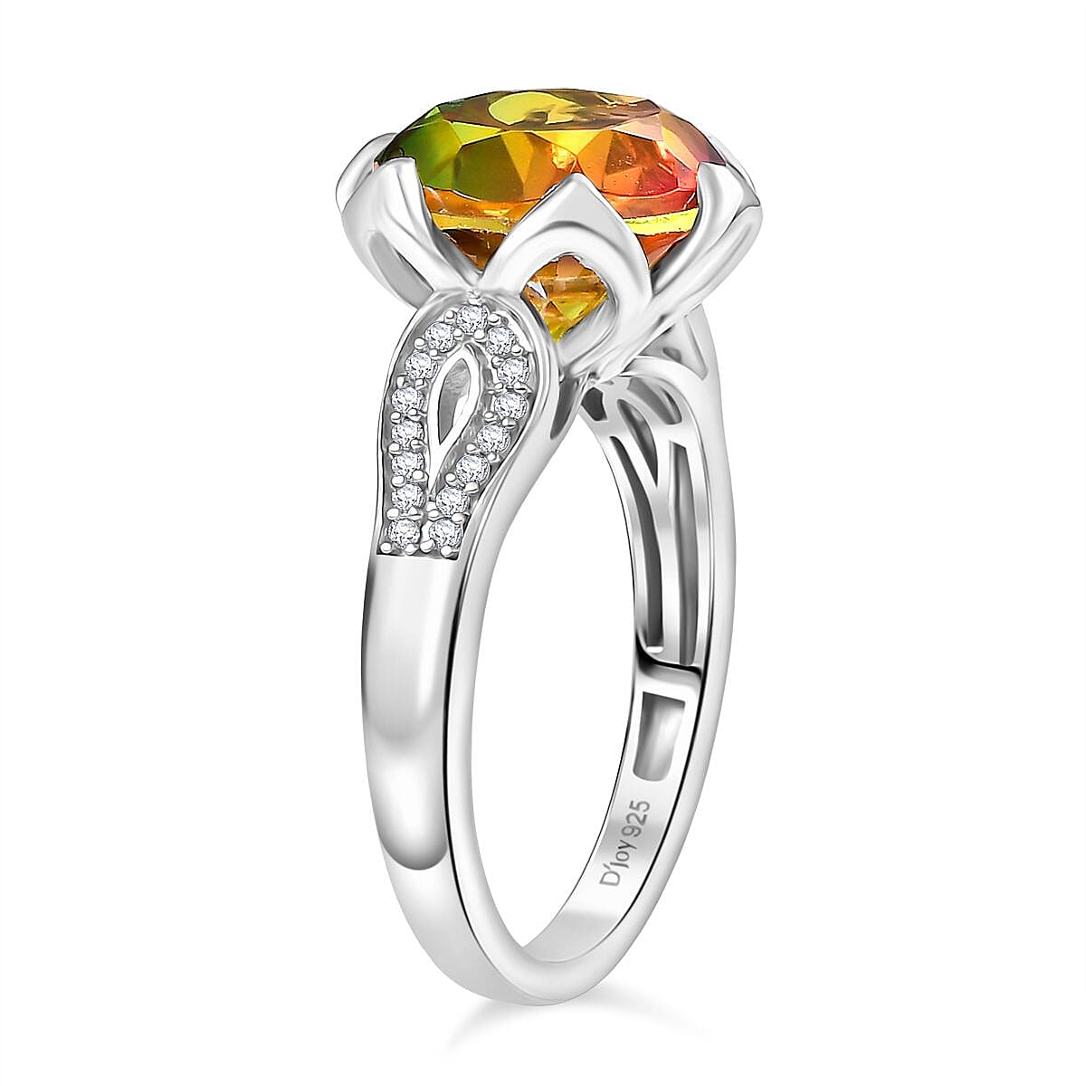 Djoy Rainbow Genesis Quartz &amp; White Zircon Garden Grace Ring in Rhodium Overlay Sterling Silver 4.20 Ct. 8181301 3