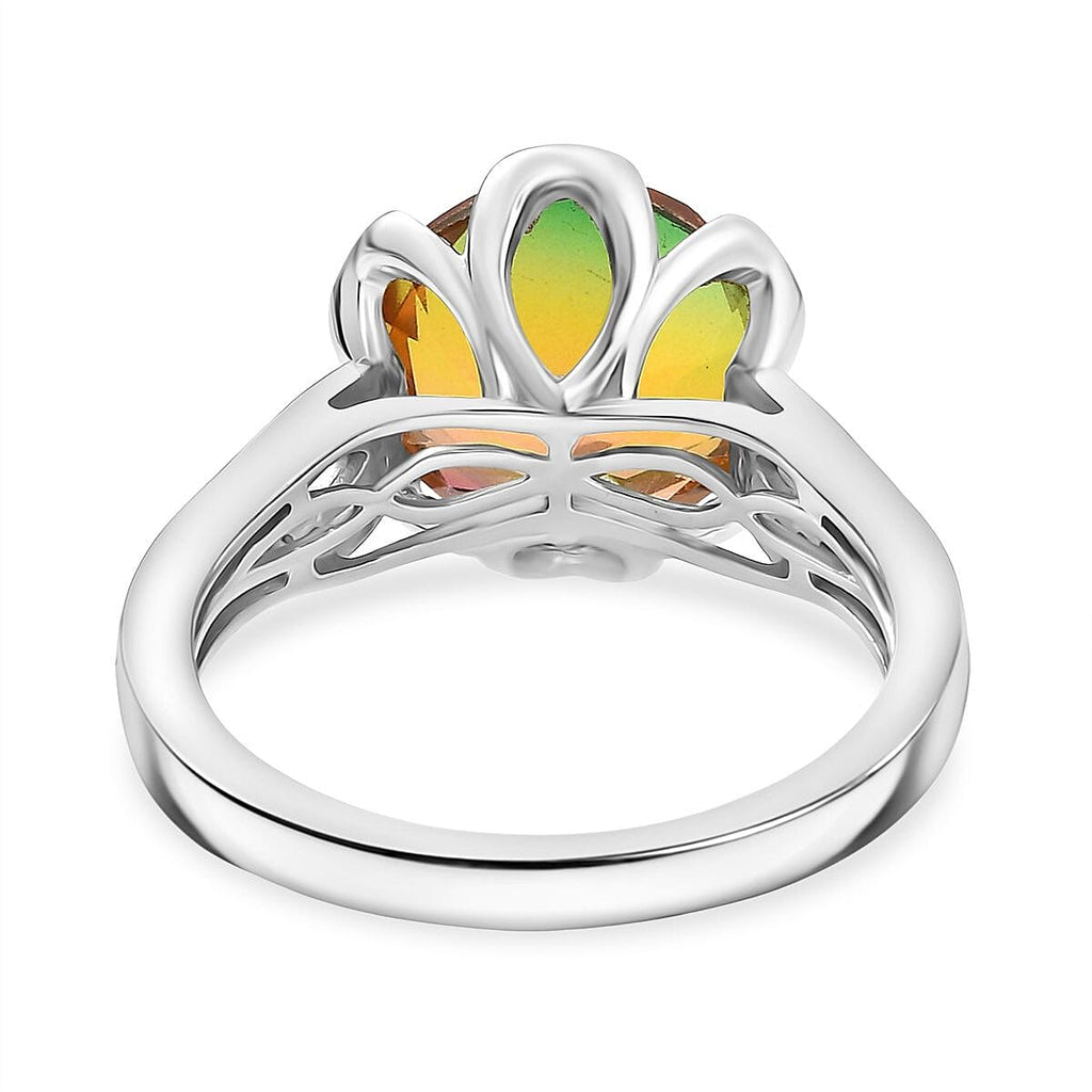 D'joy Rainbow Genesis Quartz & White Zircon Garden Grace Ring in Rhodium Overlay Sterling Silver 4.20 Ct.